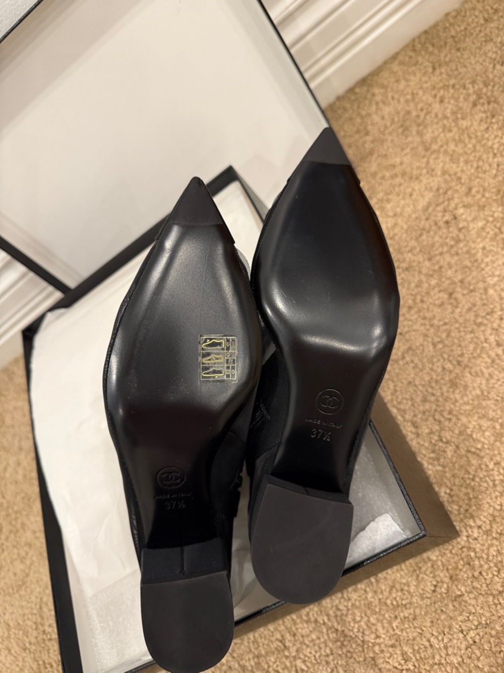 Chanel Camellia Mesh Ankle Boots 37.5 | Sheer Black Iconic CC Heels Runway NWT - Picture 10 of 13